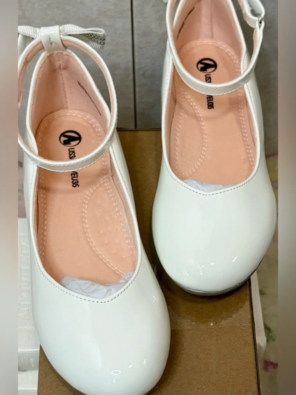 Girls White Patent Mary Jane Dress Shoes Ballerina Bow Size 3 Flower Girl